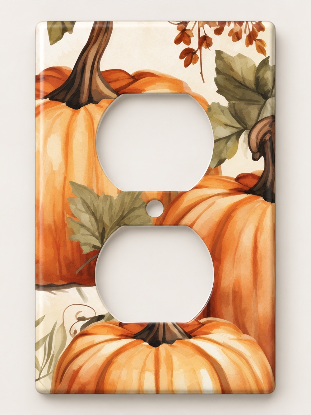 Handmade Watercolor Pumpkin Fall Duplex Outlet Cover Plate